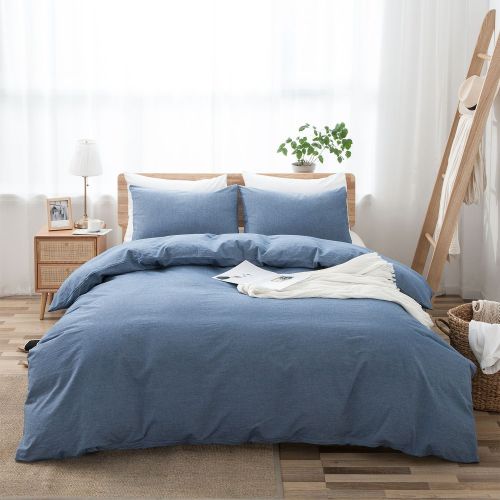 100% Washed Cotton Duvet Cover Set, Durable Fade-Resistant Natural Bedding Set (No Comforter) 100% Washed Cotton Duvet Cover Set, Durable Fade-Resistant Natural Bedding Set (No Comforter)